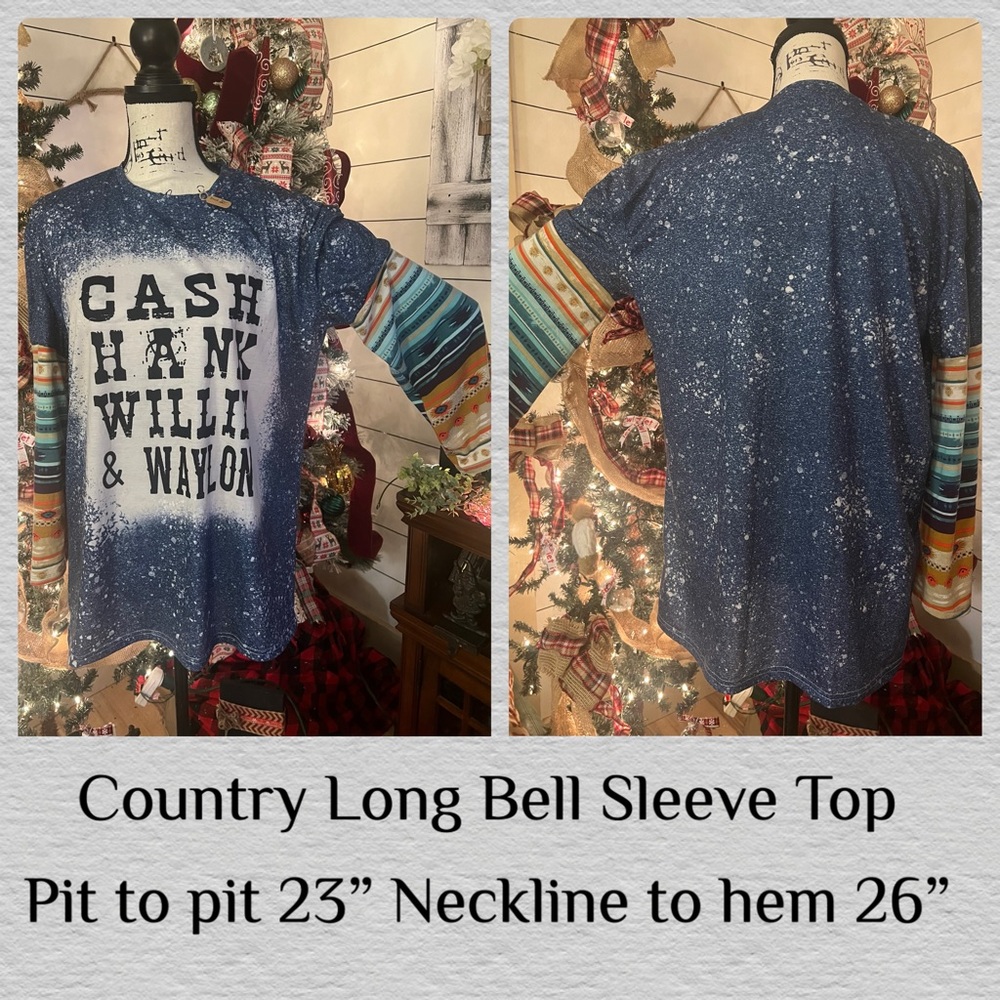 Upcycled, Boho Style Cash, Hank, Willie & Waylon Women’s Bell Sleeve Shirt